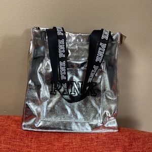PINK VS Victorias Secret Silver Black Metallic Tote Bag